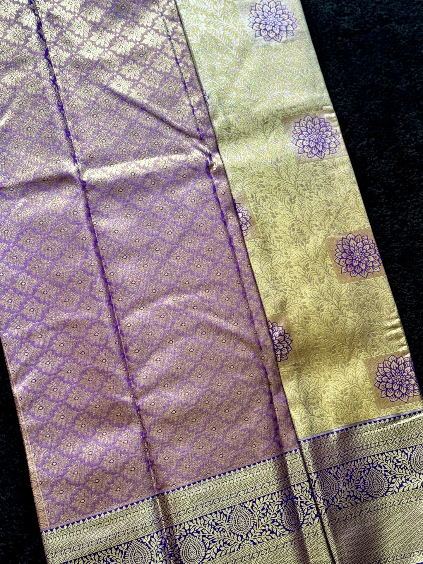 Induja - Royal Lavender & Gold Kanchipuram Silk Saree with Lotus Buttas