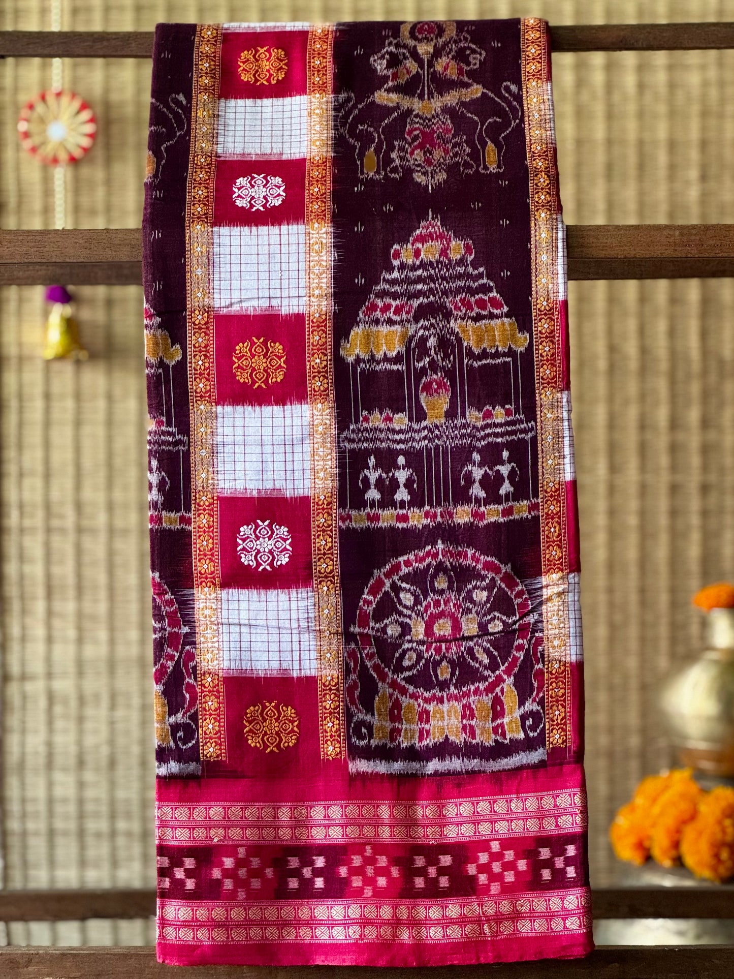 Rajasi - Plum & Crimson Red Sambalpuri Cotton Saree