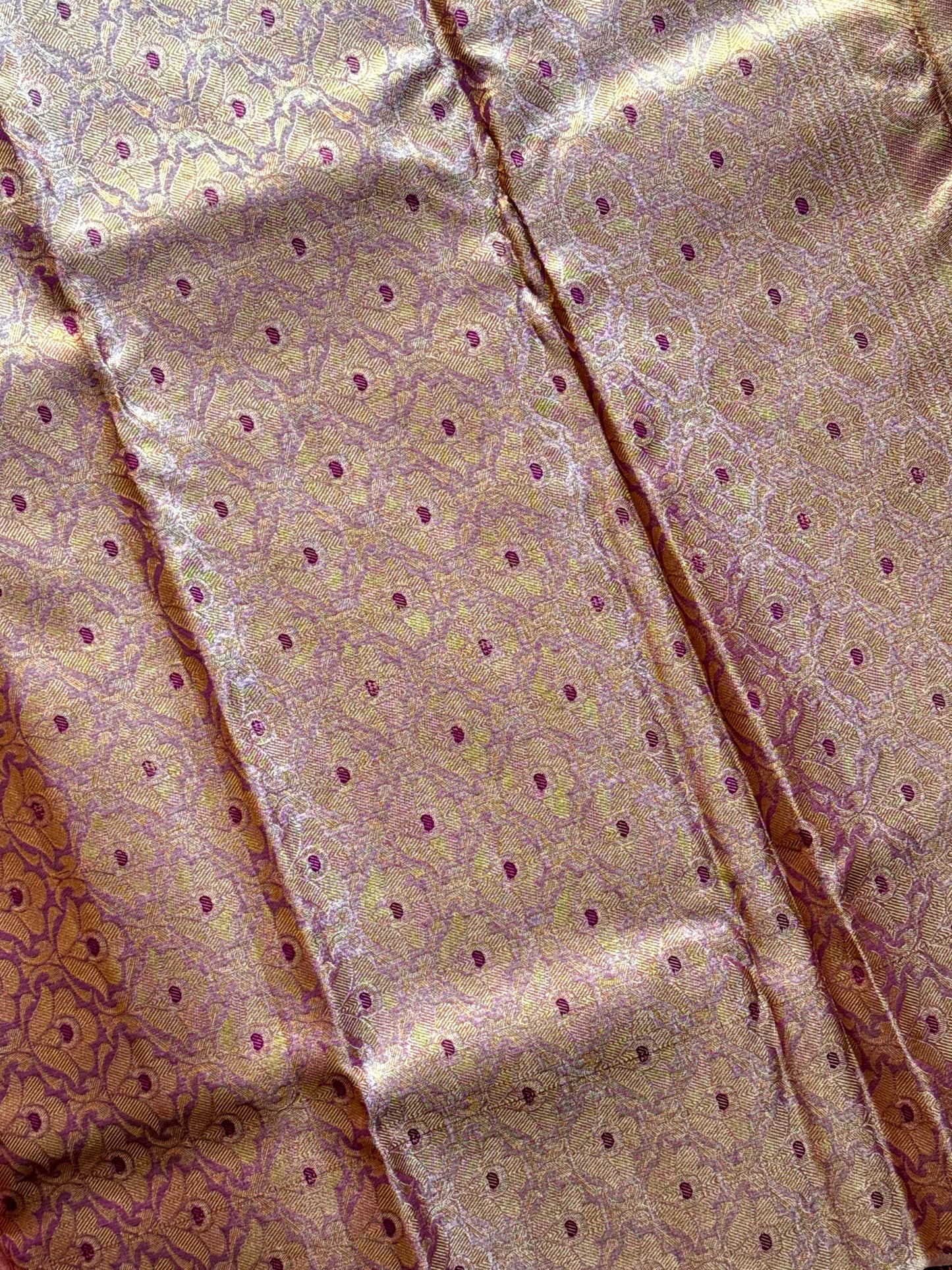 Sharvani - Champagne Gold & Violet Kanchipuram Silk Saree with Mughal Buttas