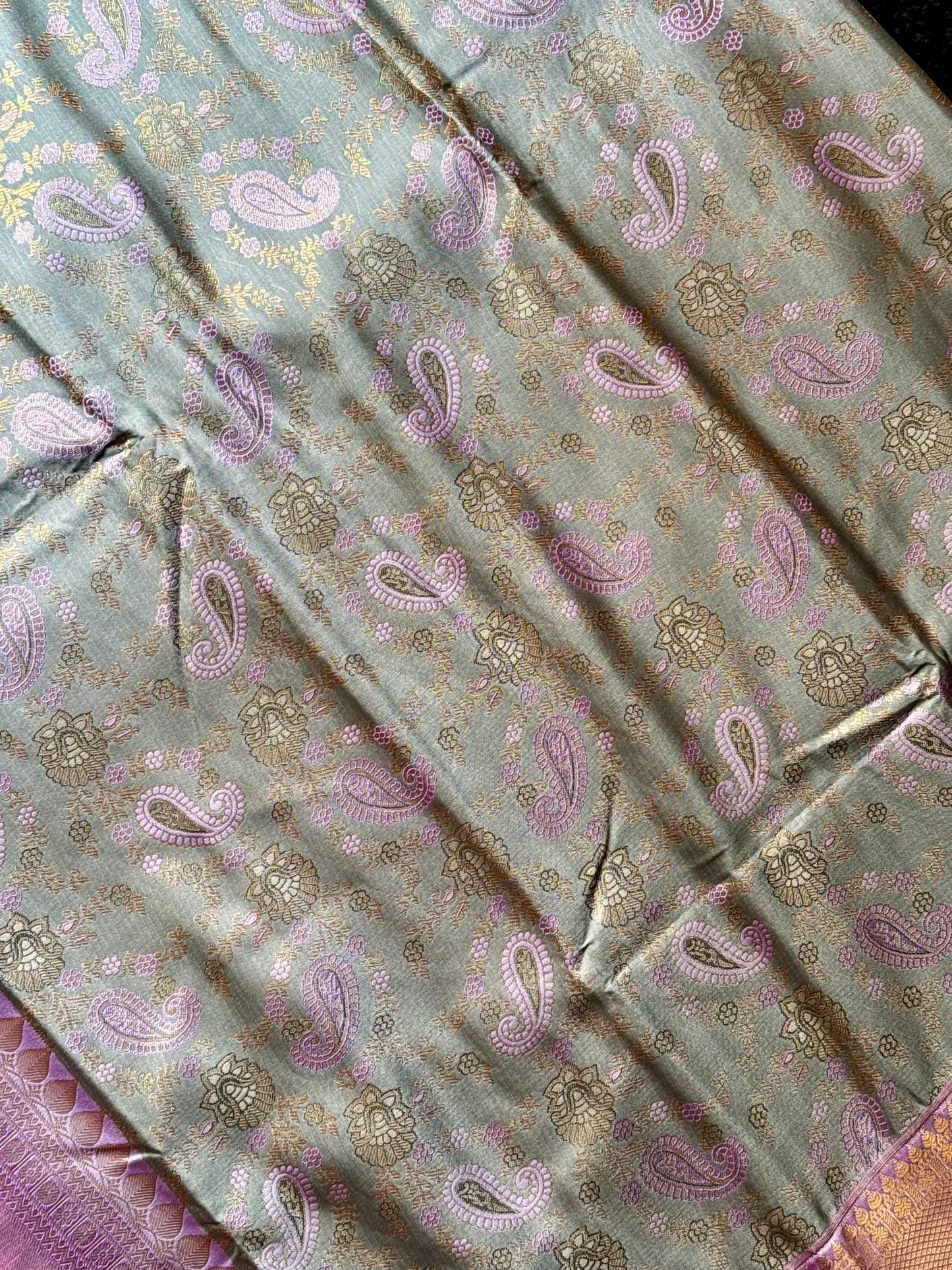 Lilam - Lilac Gold Kanjeevaram Silk Saree with Paisley and Floral Motifs