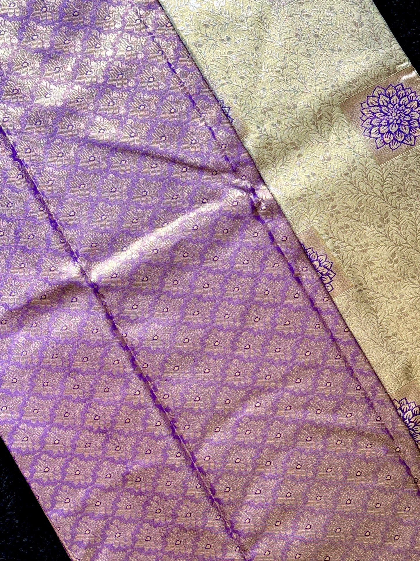 Induja - Royal Lavender & Gold Kanchipuram Silk Saree with Lotus Buttas