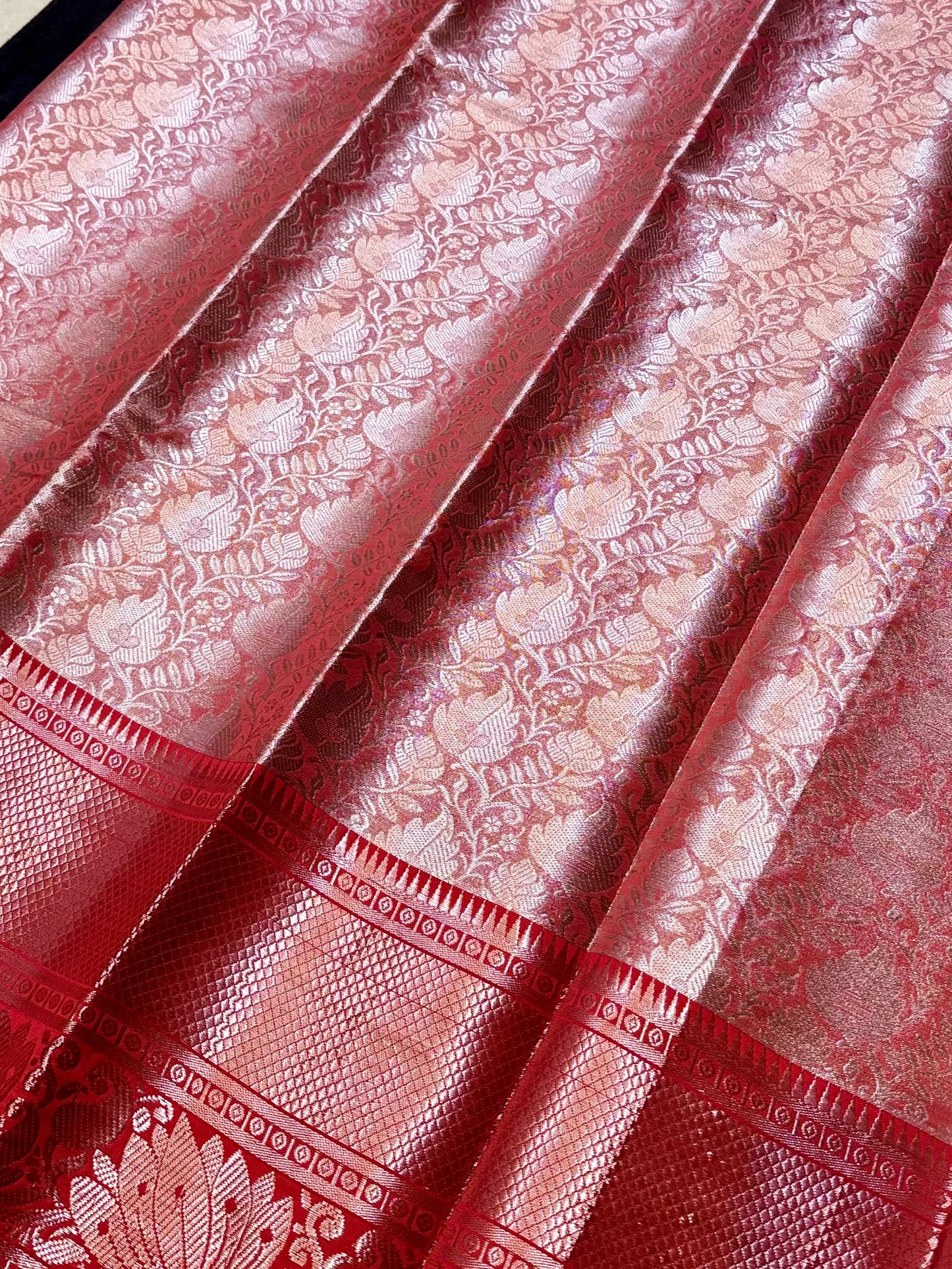 Raktapushpa – Rose Red Self Woven Kanjeevaram Silk Saree with Floral Zari Work