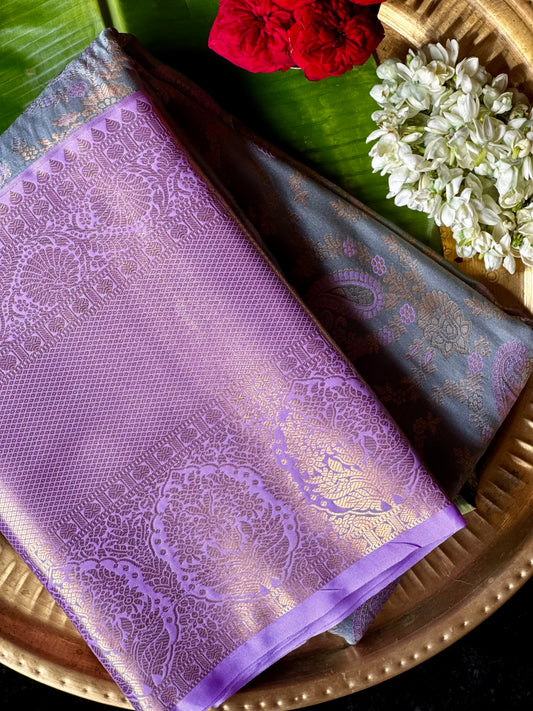 Lilam - Lilac Gold Kanjeevaram Silk Saree with Paisley and Floral Motifs