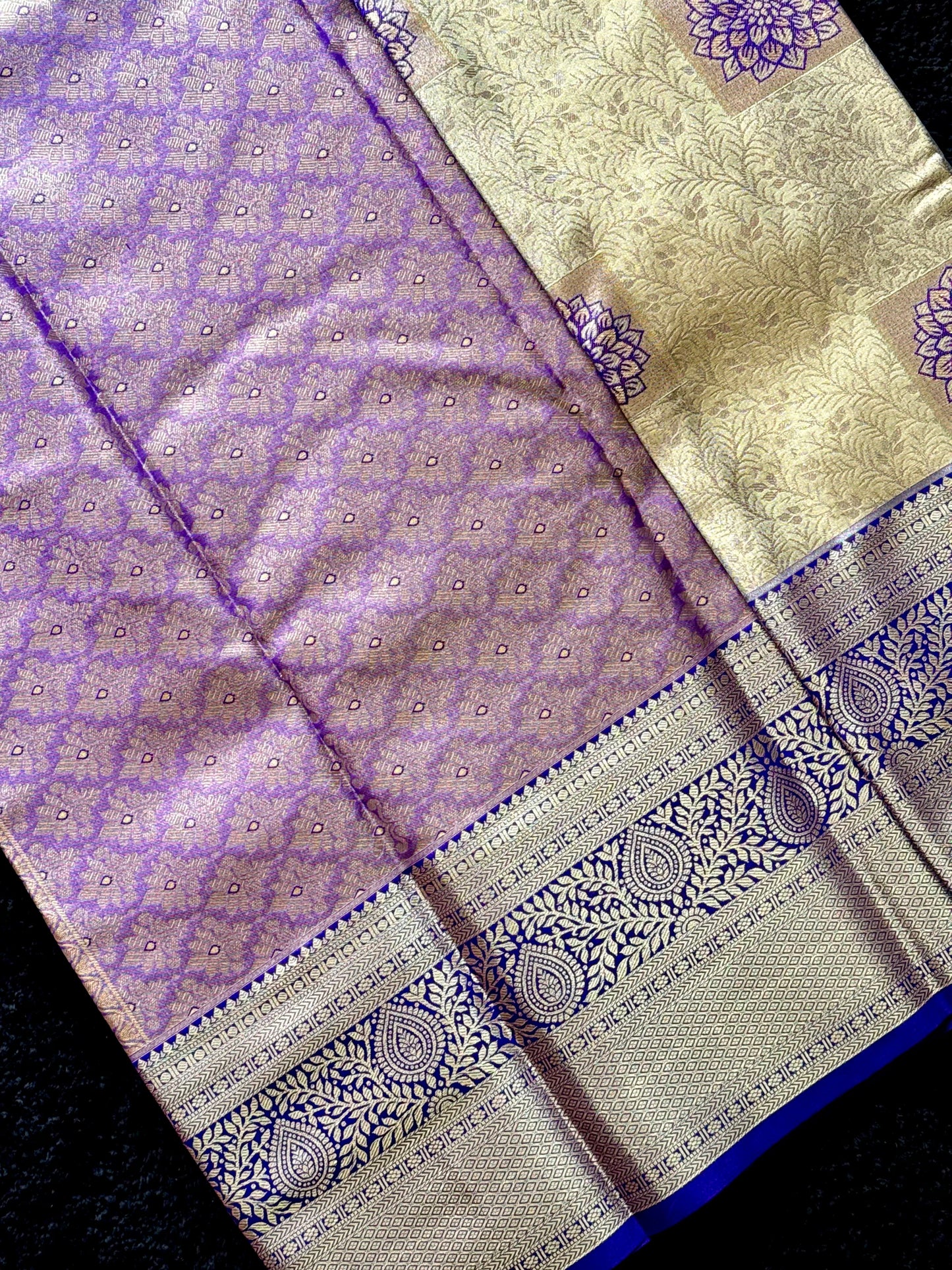 Induja - Royal Lavender & Gold Kanchipuram Silk Saree with Lotus Buttas