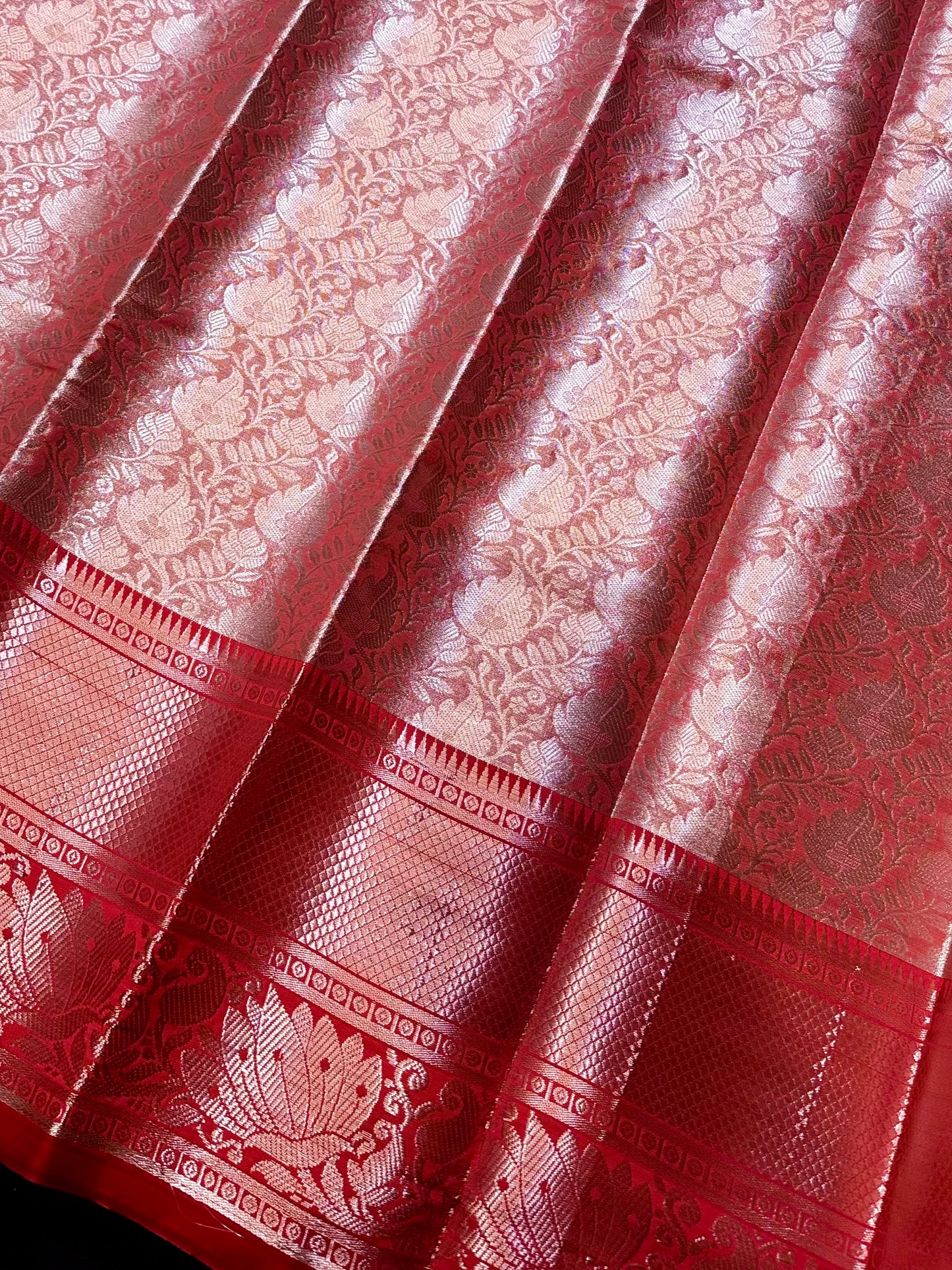Raktapushpa – Rose Red Self Woven Kanjeevaram Silk Saree with Floral Zari Work