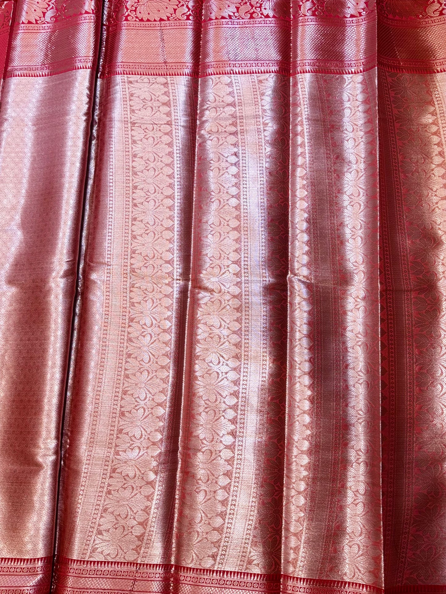 Raktapushpa – Rose Red Self Woven Kanjeevaram Silk Saree with Floral Zari Work