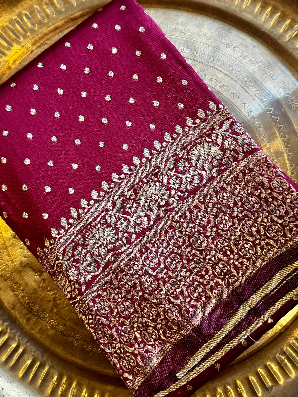 Rakta Chandrika – Deep Maroon Banarasi Silk Saree with Zari Butis & Floral Jaal