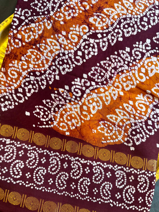Rakta Lehar – Maroon Batik Cotton Saree with Resist-Dyed Patterns
