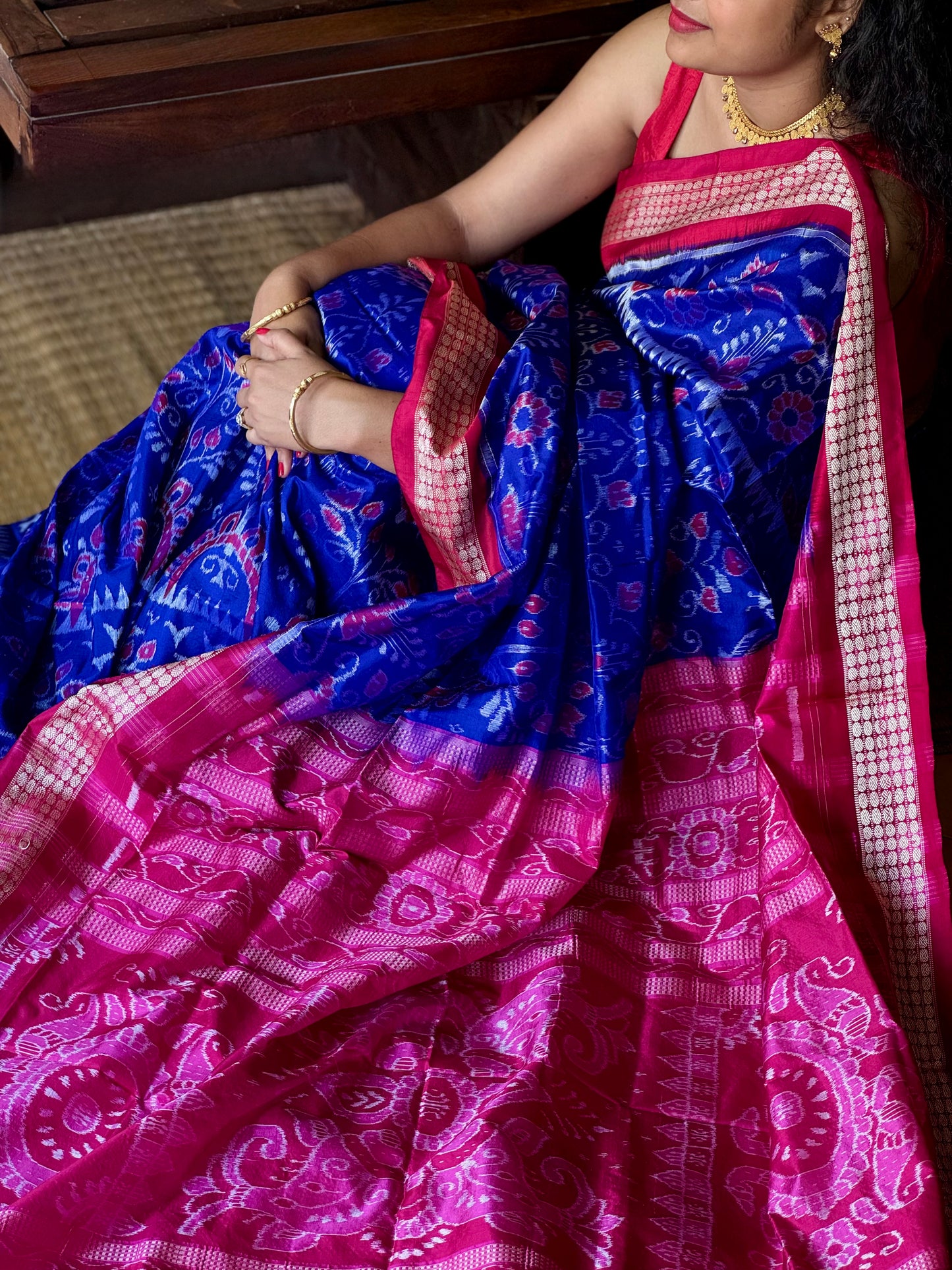Neelanjali - Royal Blue & Rani Pink Sambalpuri Silk Saree