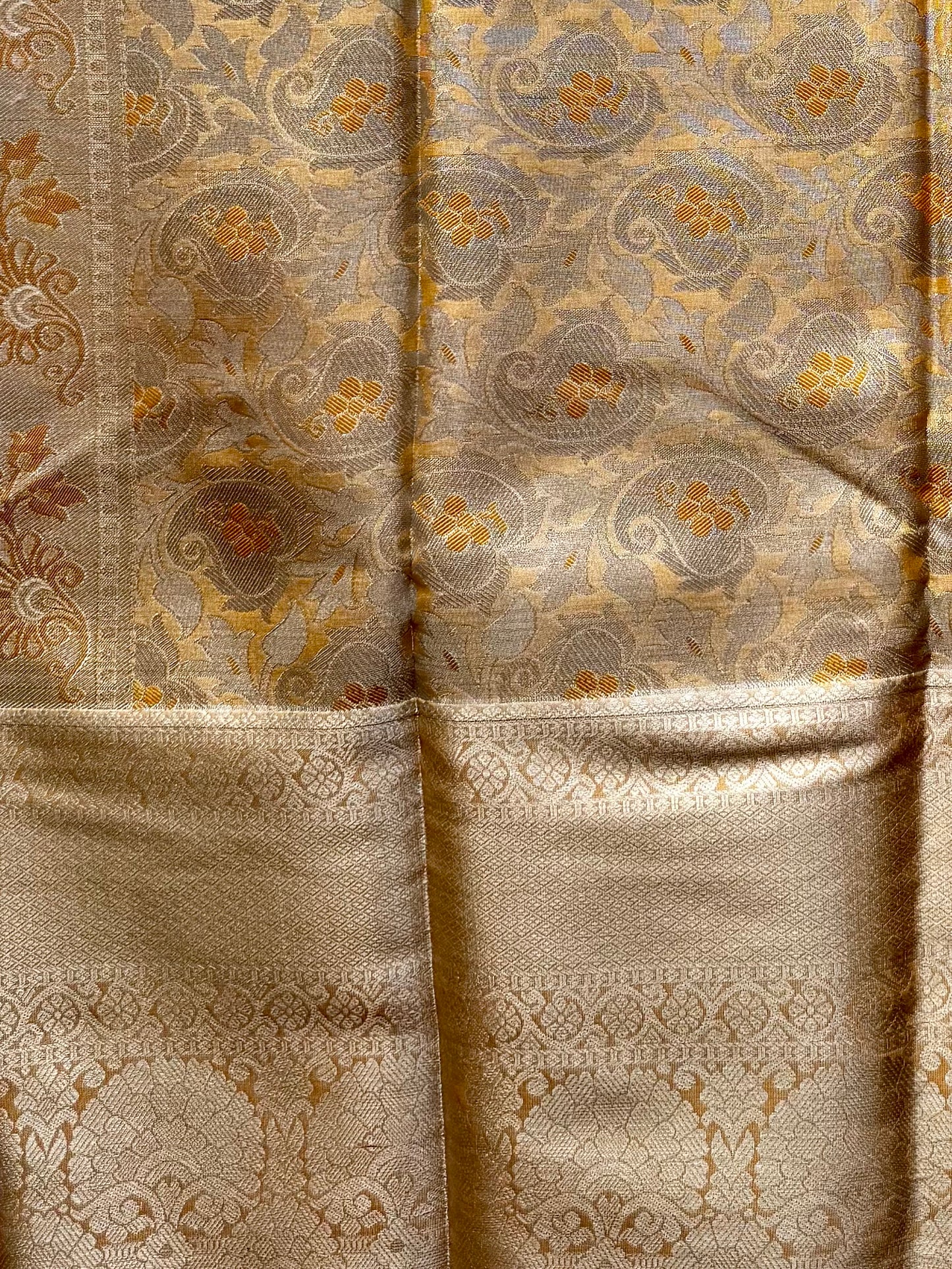 Swarnachandra - Silver & Gold Kanchipuram Silk Saree with Paisley Motifs