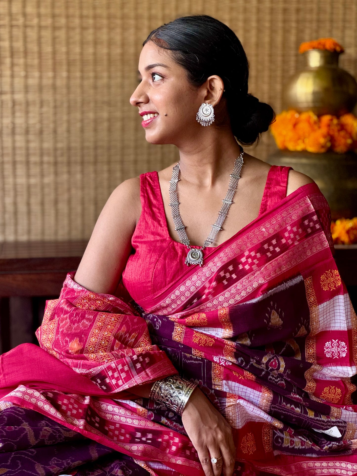 Rajasi - Plum & Crimson Red Sambalpuri Cotton Saree