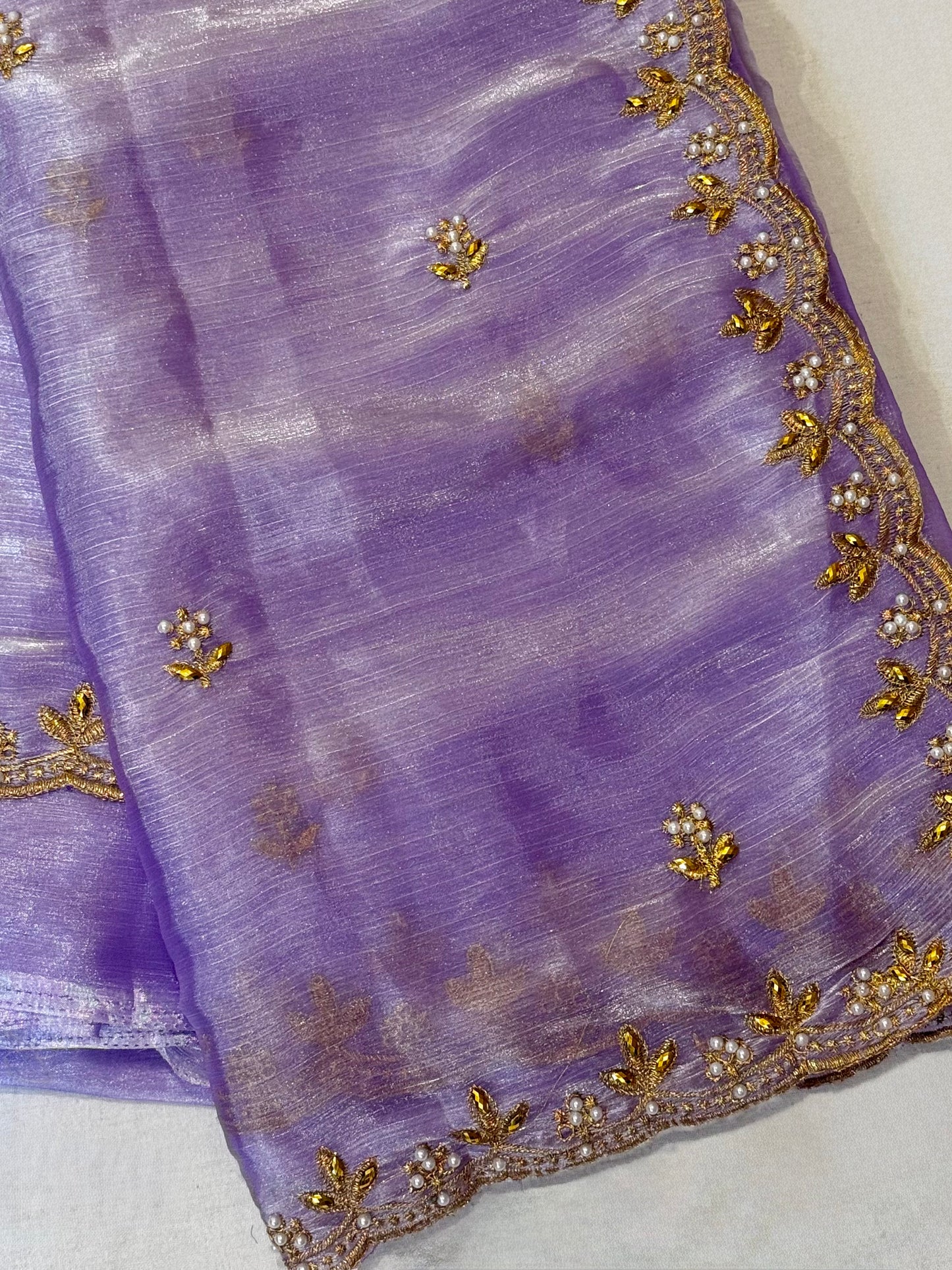 Mrinalini – A Tissue Silk Saree with Pearl and Zari Embroidery