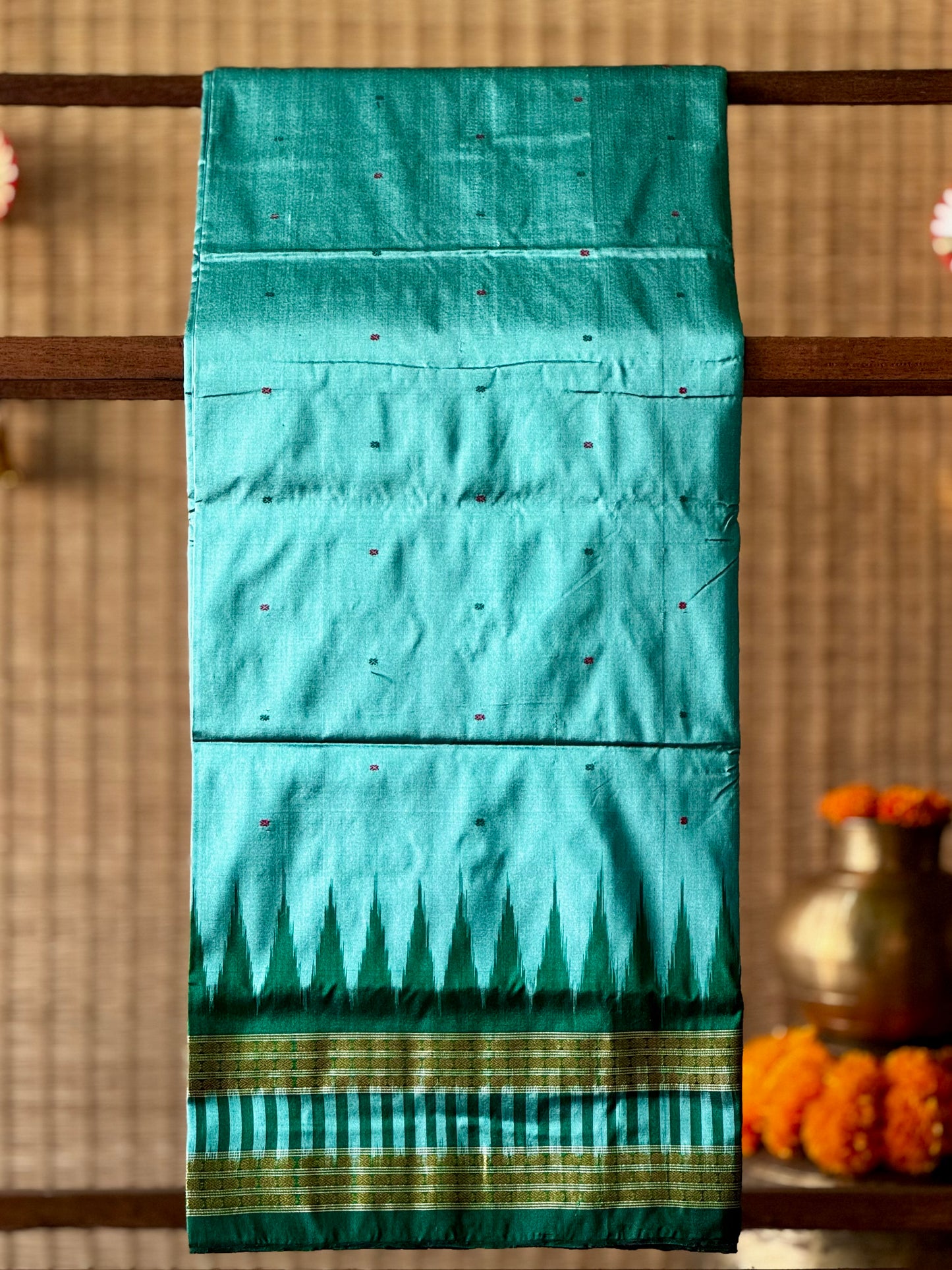 Mayuri - Sea Green & Emerald Green Sambalpuri Bomkai Silk saree