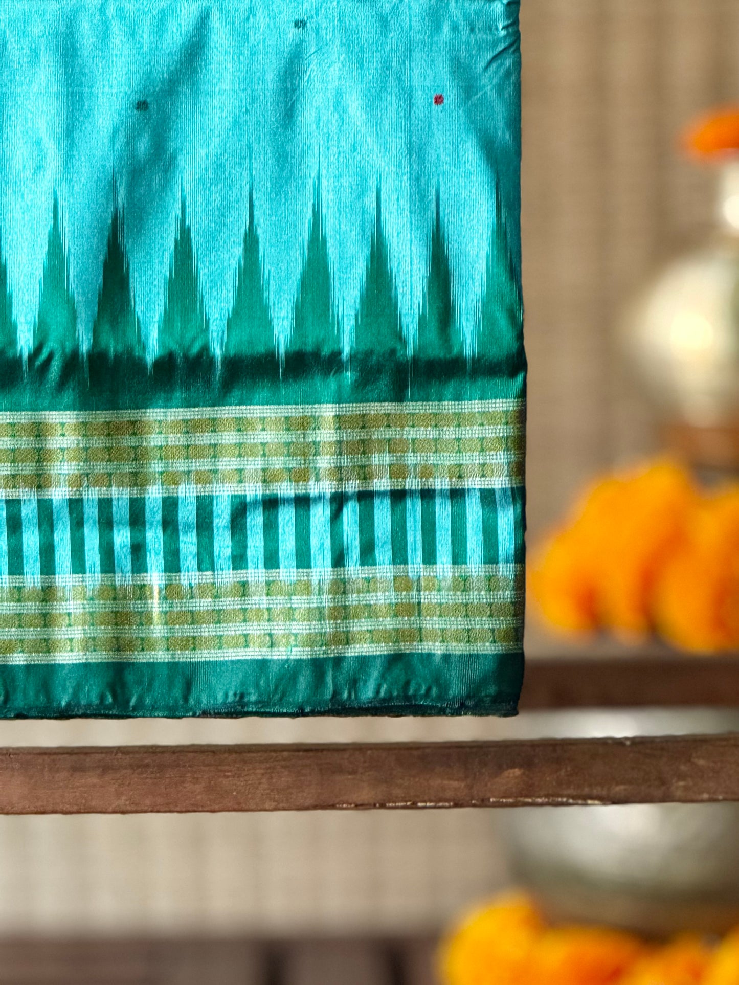 Mayuri - Sea Green & Emerald Green Sambalpuri Bomkai Silk saree