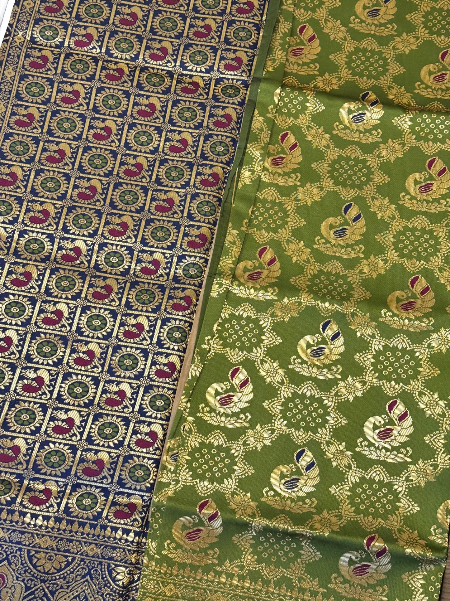 Vanya – A Handwoven Olive Green Patola Saree with Navy Contrast and Golden Zari Detailing