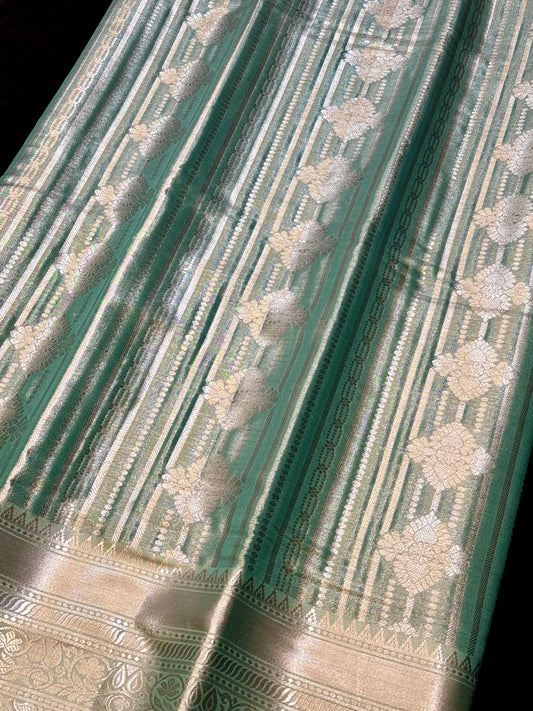 Varnika – Mint Silver Self-Woven Kanjeevaram Silk Saree with Traditional Motifs