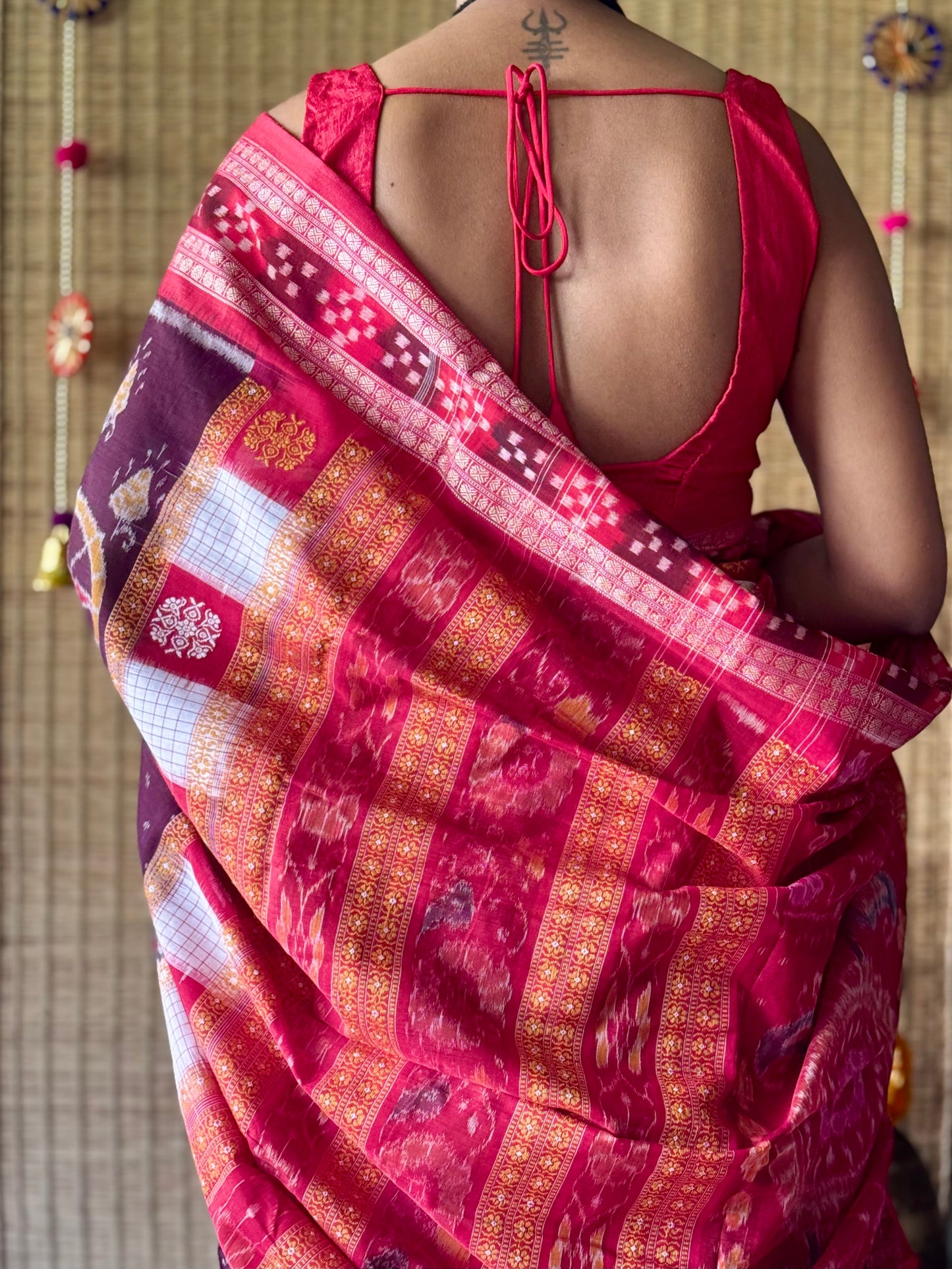 Rajasi - Plum & Crimson Red Sambalpuri Cotton Saree