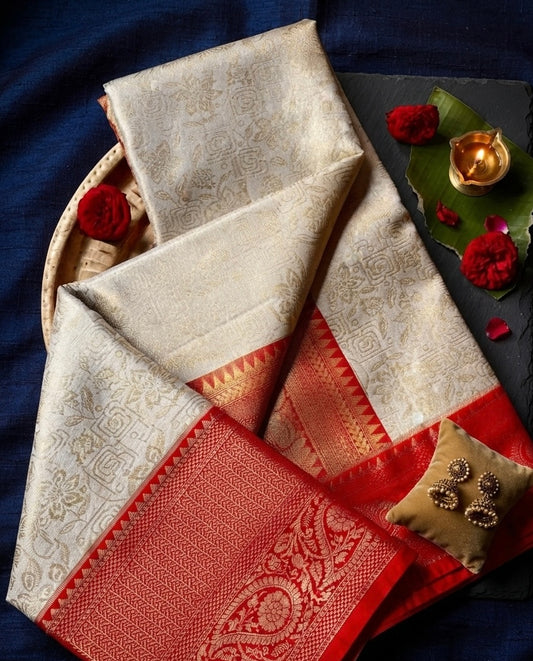 Vedhika - Ivory Gold & Crimson Red Kanchipuram Silk Saree