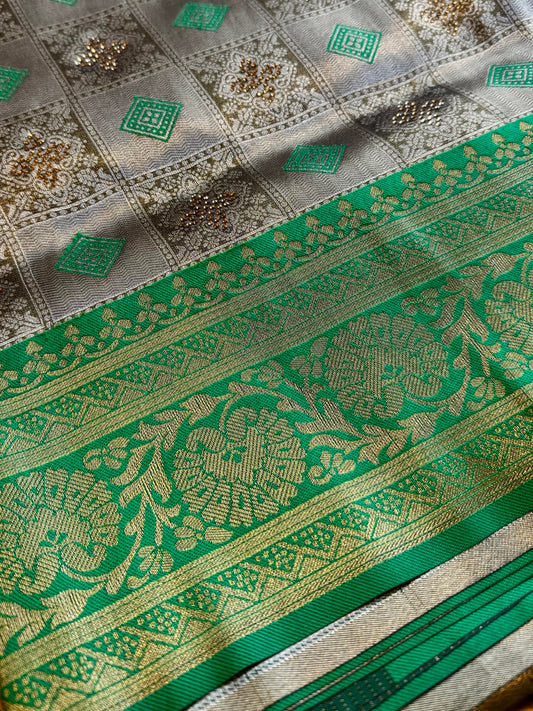 Neel Vana – Emerald Green Zari Woven Saree with Heritage Motifs