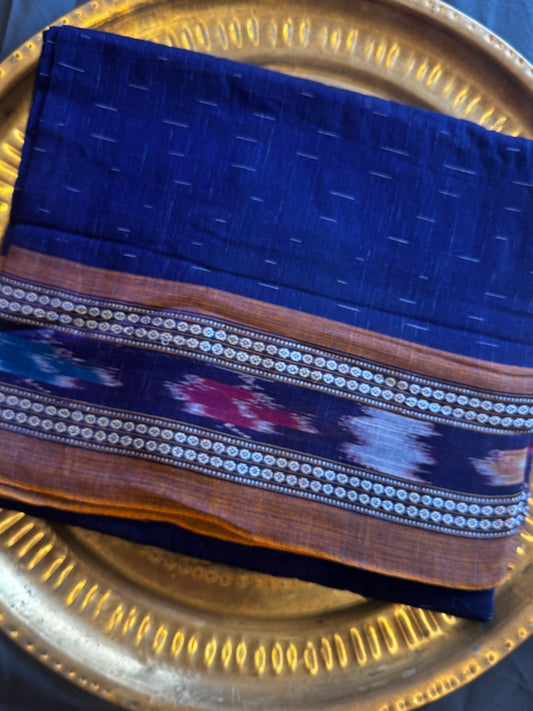 Neel Rekha – Indigo Sambalpuri Cotton Saree with Ikat Border