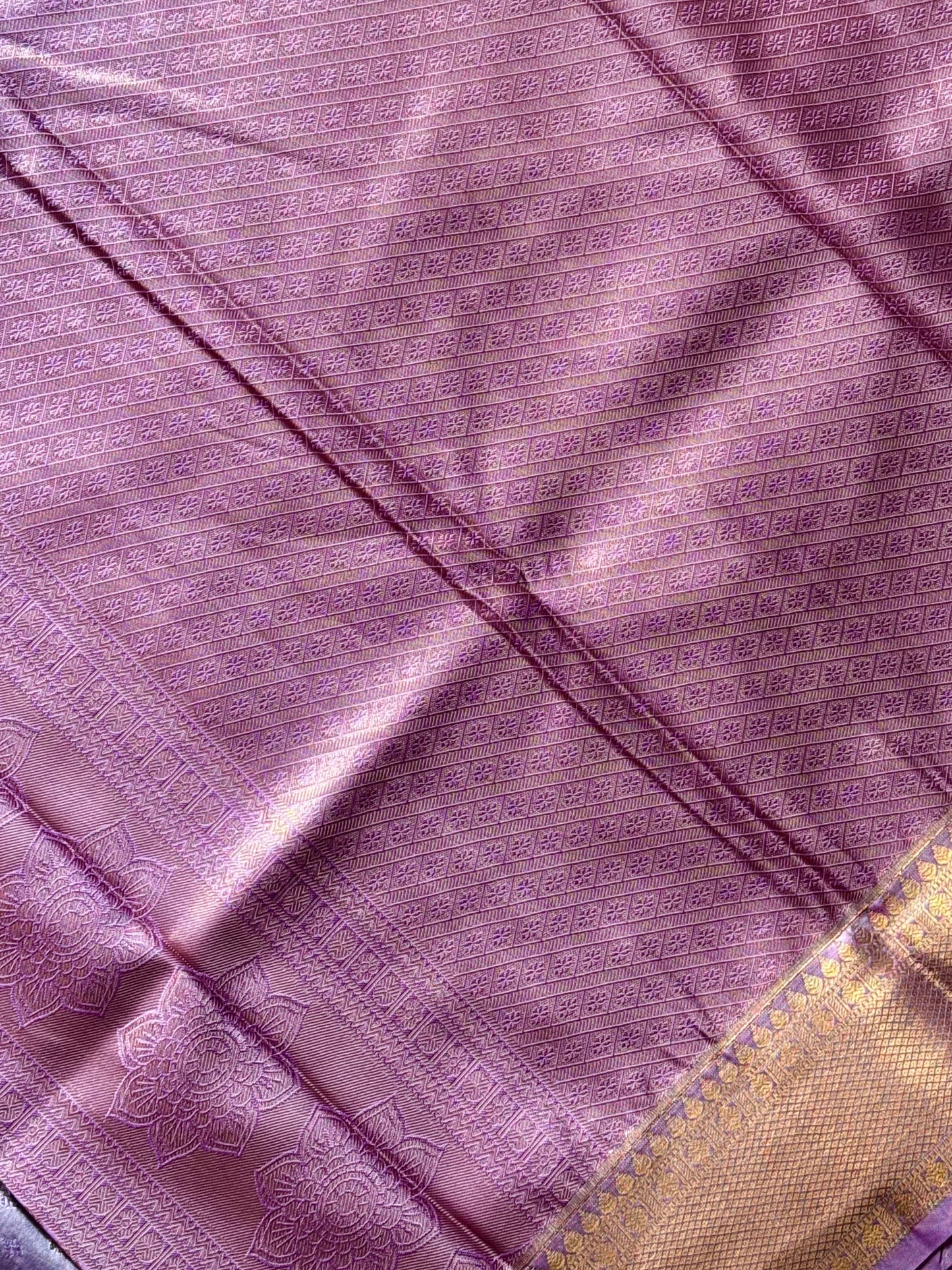 Lilam - Lilac Gold Kanjeevaram Silk Saree with Paisley and Floral Motifs