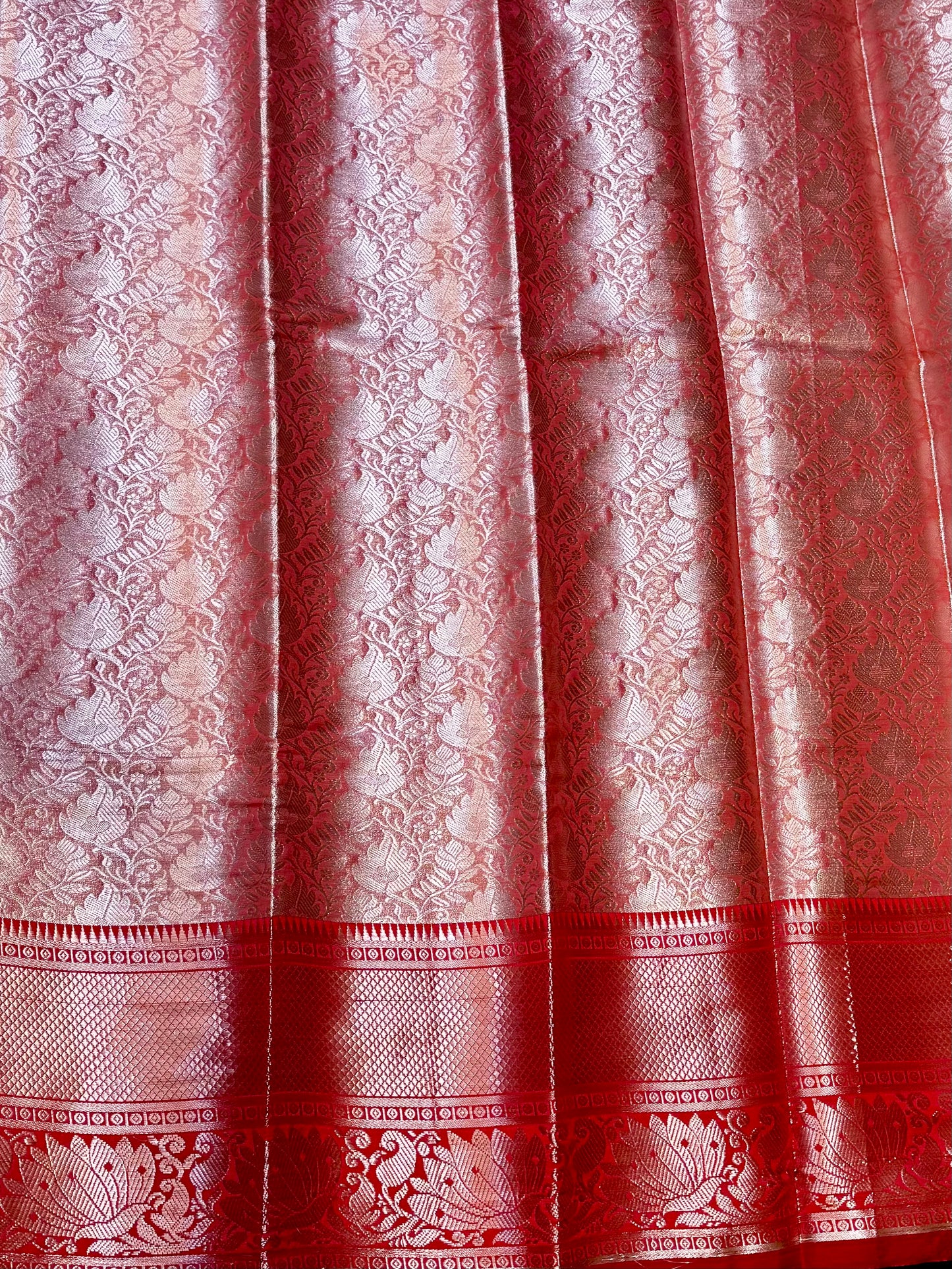 Raktapushpa – Rose Red Self Woven Kanjeevaram Silk Saree with Floral Zari Work