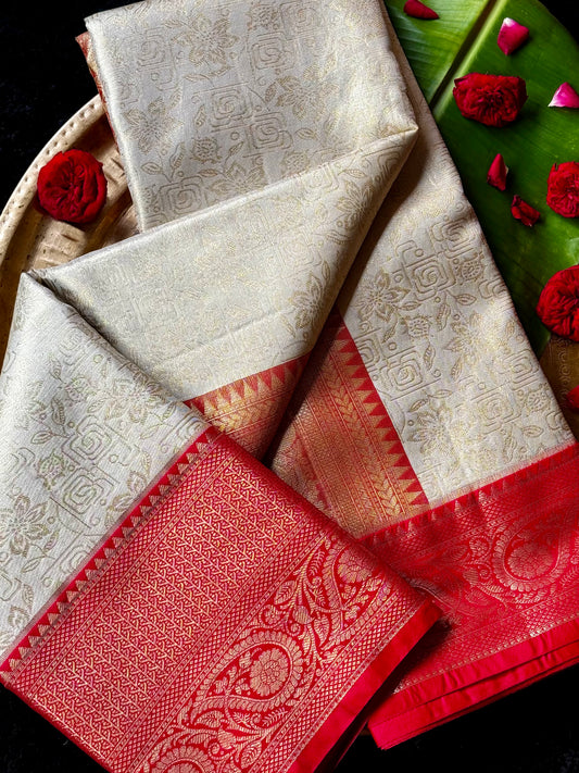 Vedhika - Ivory Gold & Crimson Red Kanchipuram Silk Saree