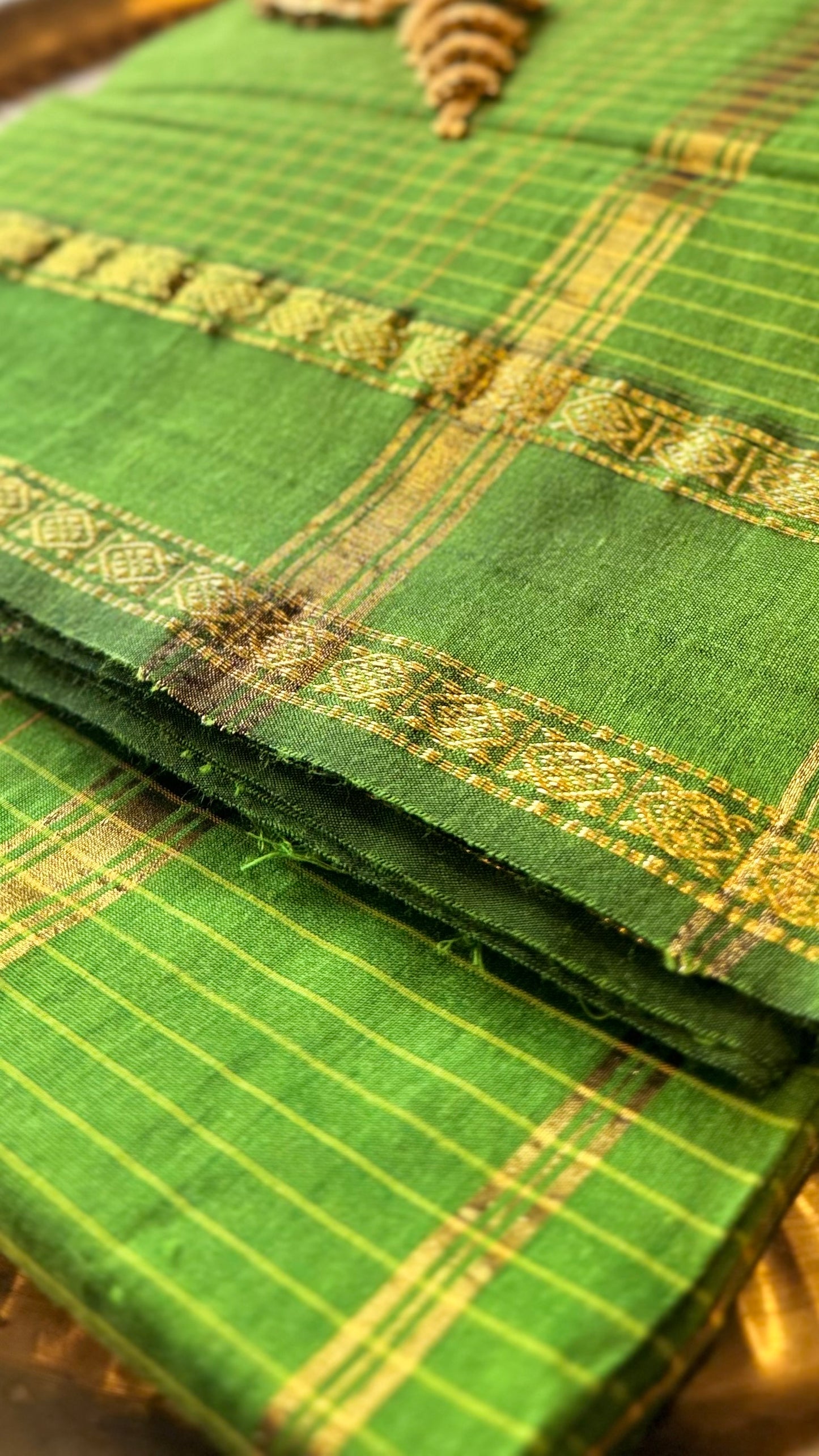 Vanya – A Handwoven Green Checkered Saree with Gold Zari Detailing