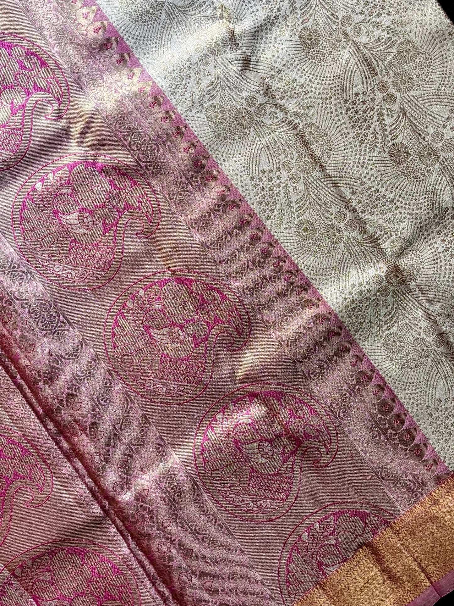Roja - Ivory & Coral Pink Kanchipuram Silk Saree with Yali Motifs