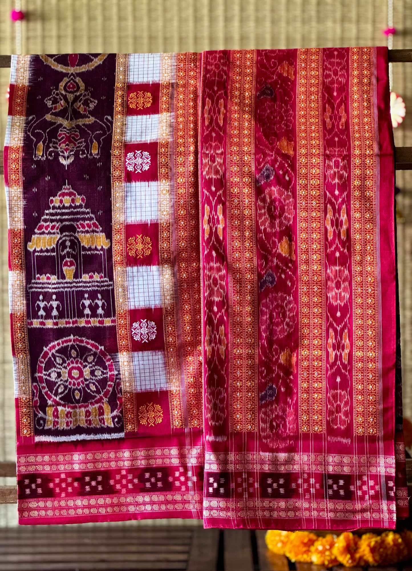 Rajasi - Plum & Crimson Red Sambalpuri Cotton Saree