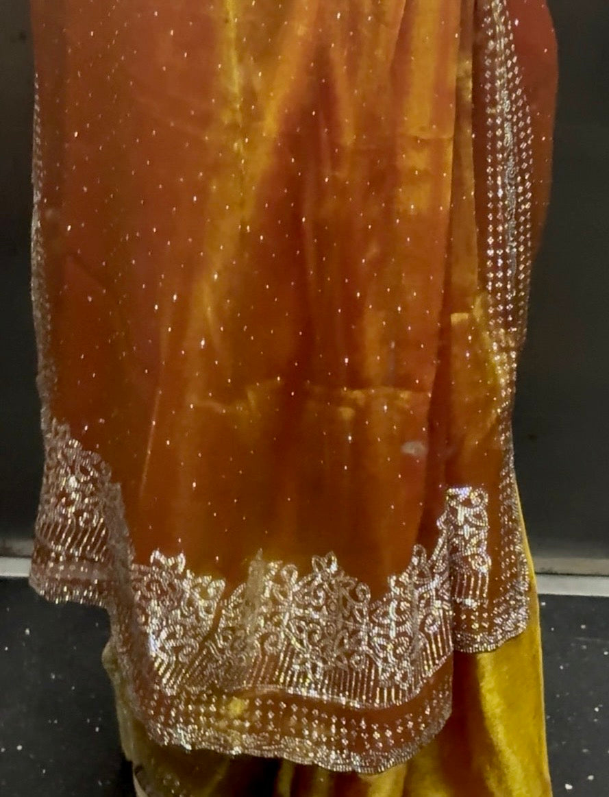 Aarika – A Sunset Gold Tissue Silk Saree with Embellished Border