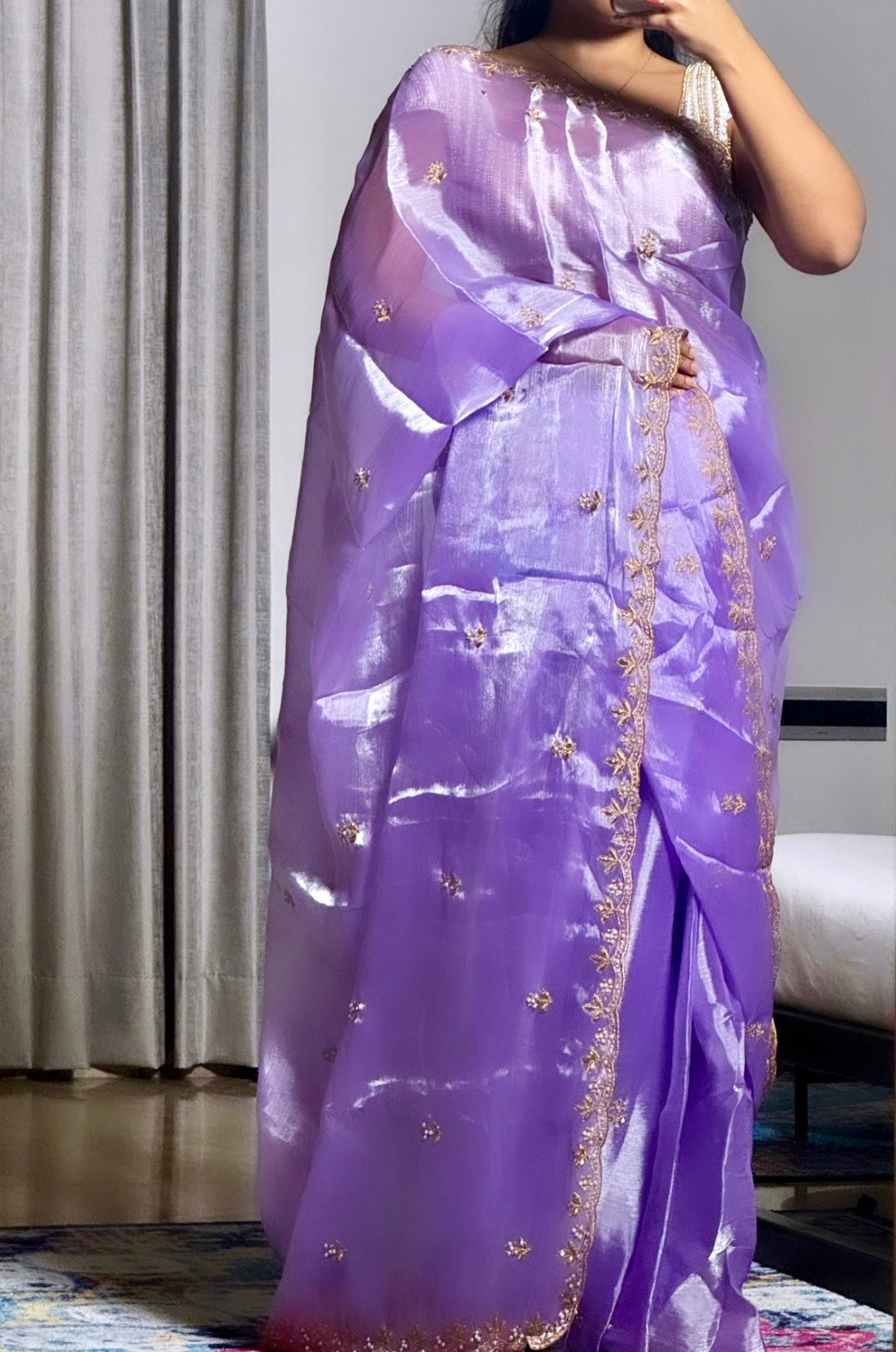 Mrinalini – A Tissue Silk Saree with Pearl and Zari Embroidery