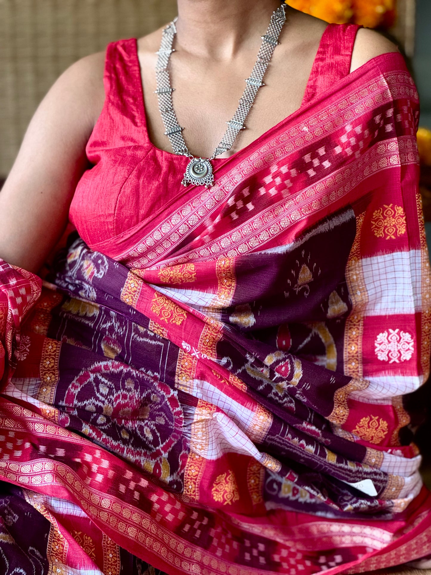 Rajasi - Plum & Crimson Red Sambalpuri Cotton Saree