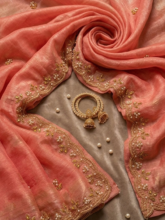 Mrinalini – A Tissue Silk Saree with Pearl and Zari Embroidery