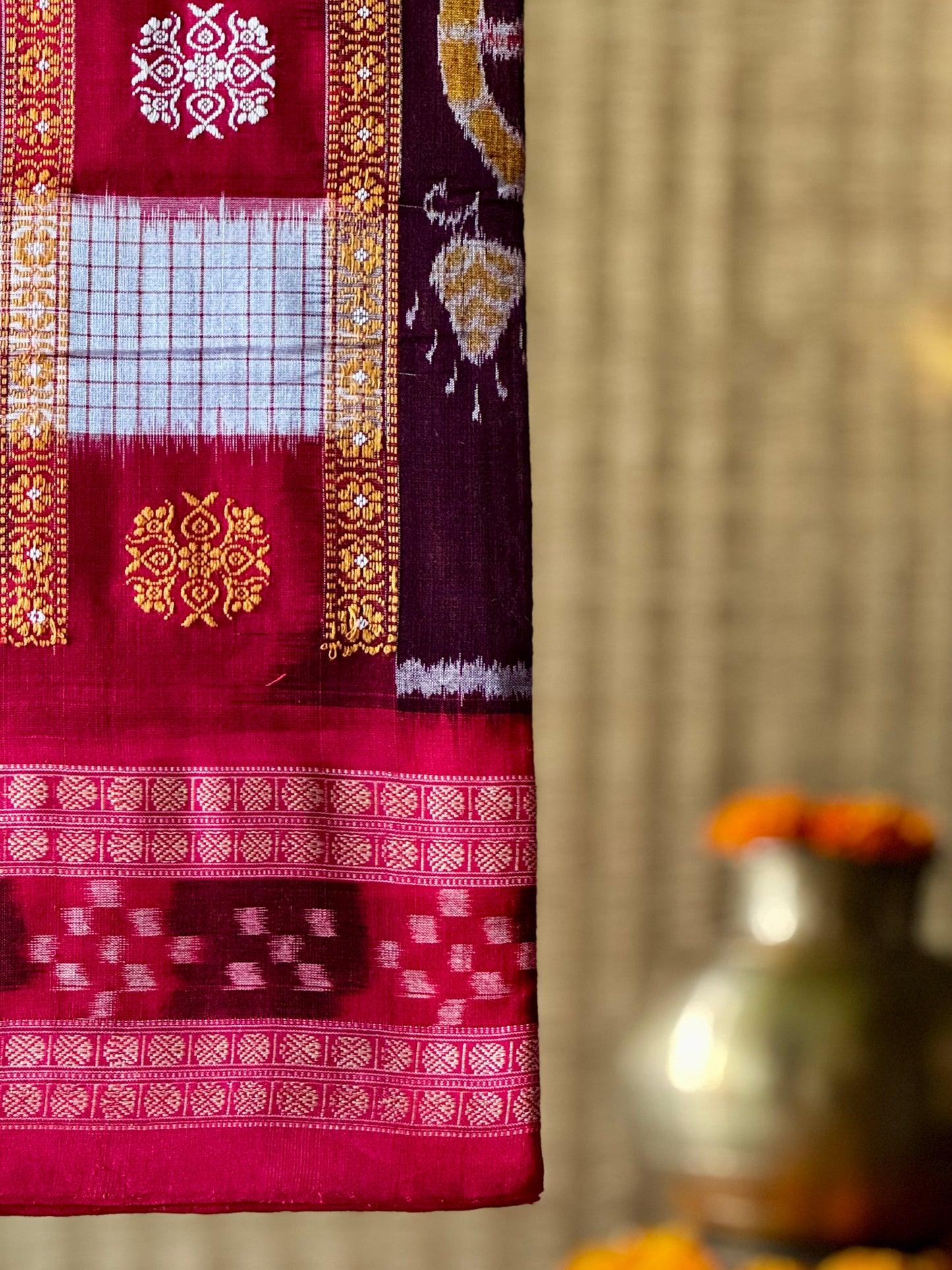 Rajasi - Plum & Crimson Red Sambalpuri Cotton Saree