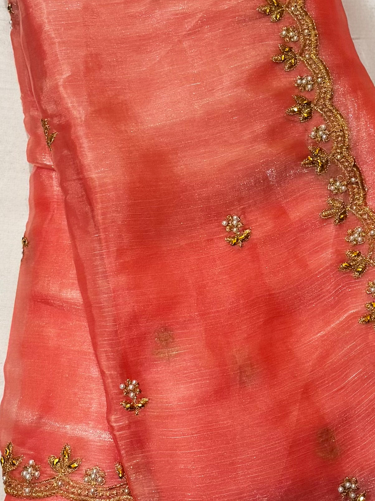 Mrinalini – A Tissue Silk Saree with Pearl and Zari Embroidery