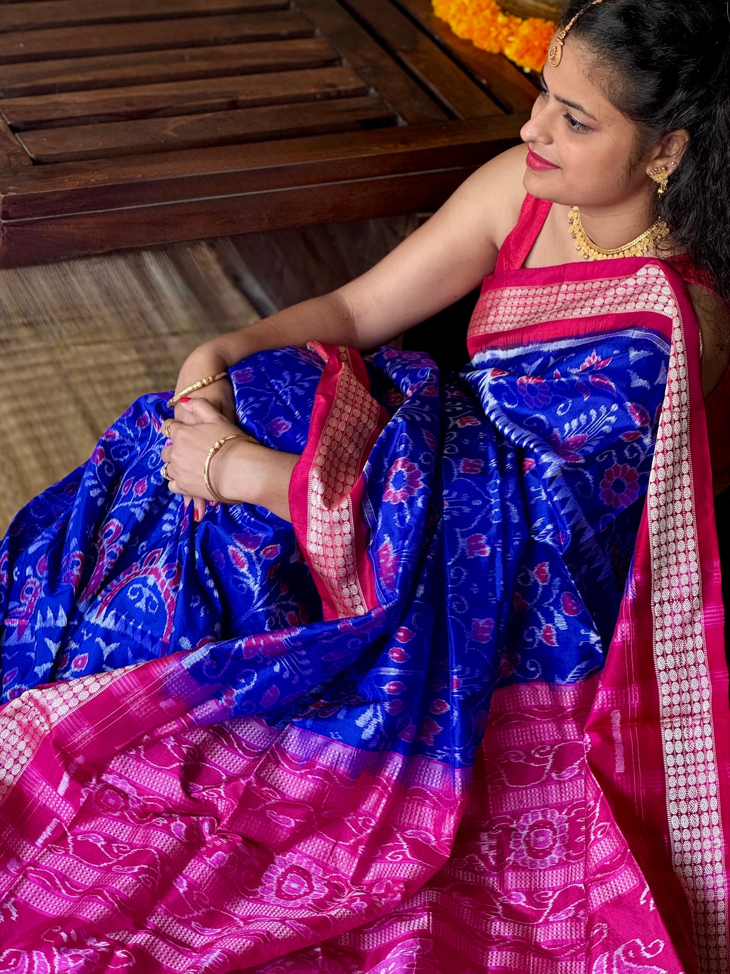 Neelanjali - Royal Blue & Rani Pink Sambalpuri Silk Saree