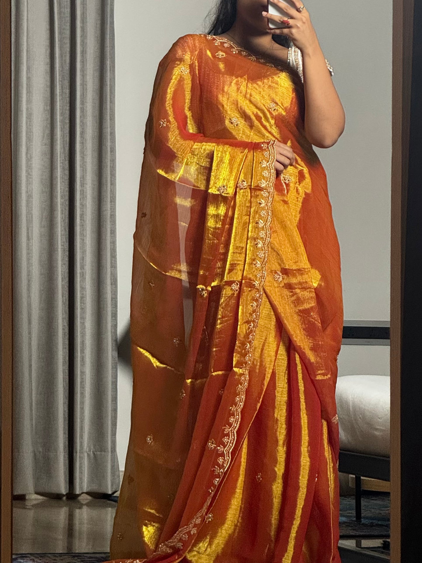 Mrinalini – A Tissue Silk Saree with Pearl and Zari Embroidery