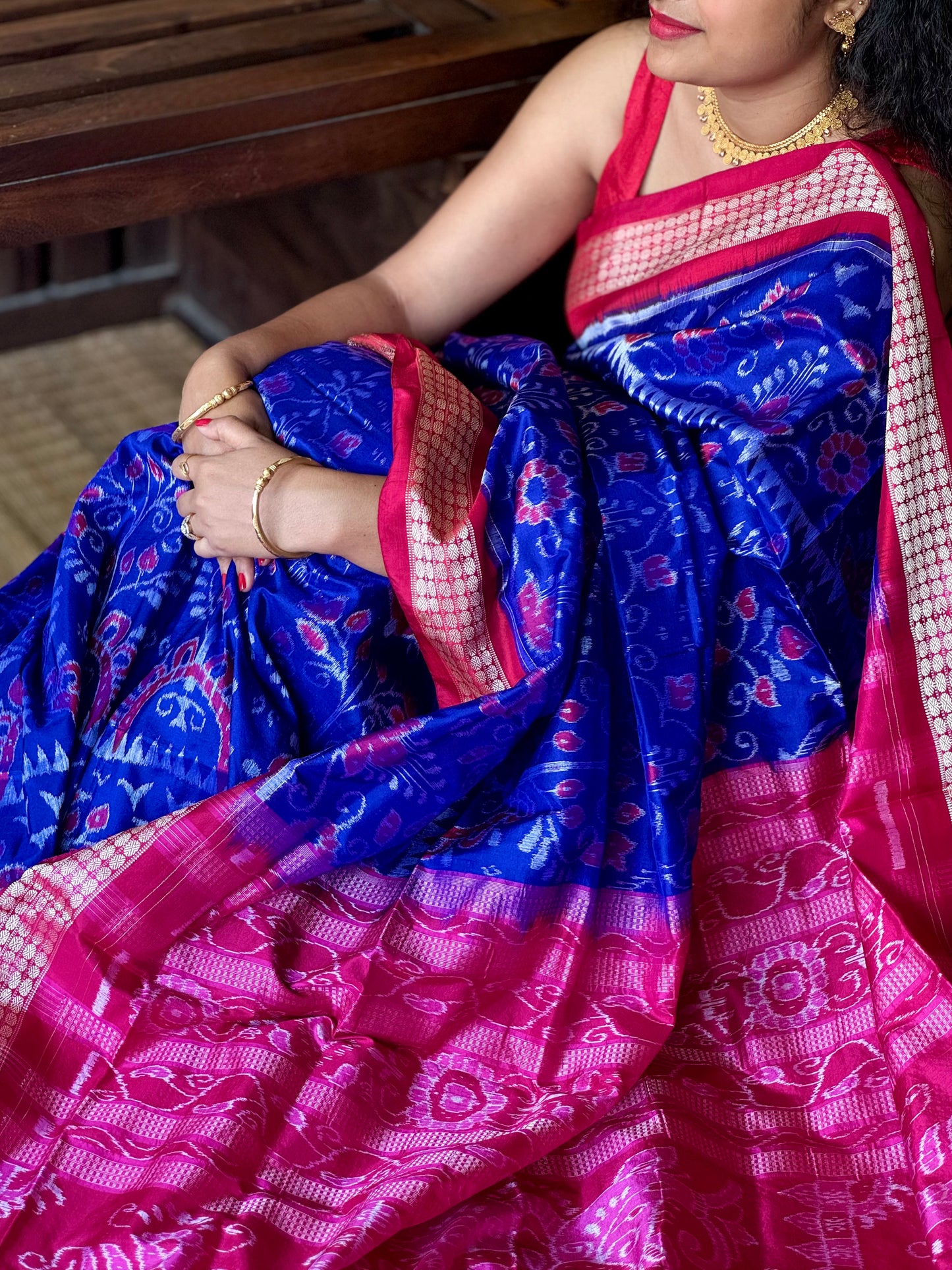 Neelanjali - Royal Blue & Rani Pink Sambalpuri Silk Saree
