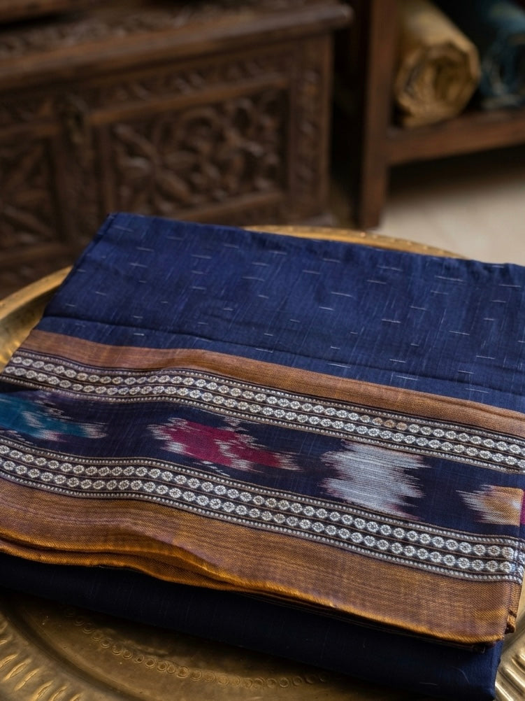 Neel Rekha – Indigo Sambalpuri Cotton Saree with Ikat Border