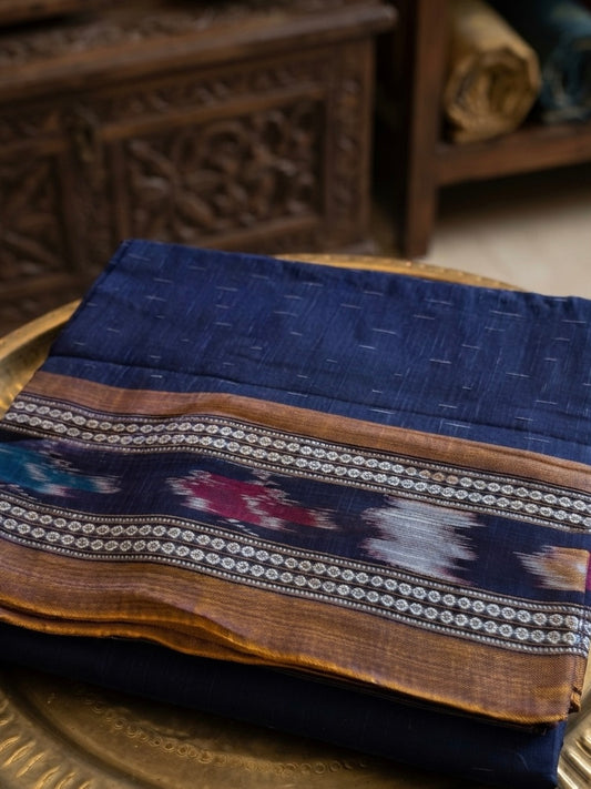 Neel Rekha – Indigo Sambalpuri Cotton Saree with Ikat Border