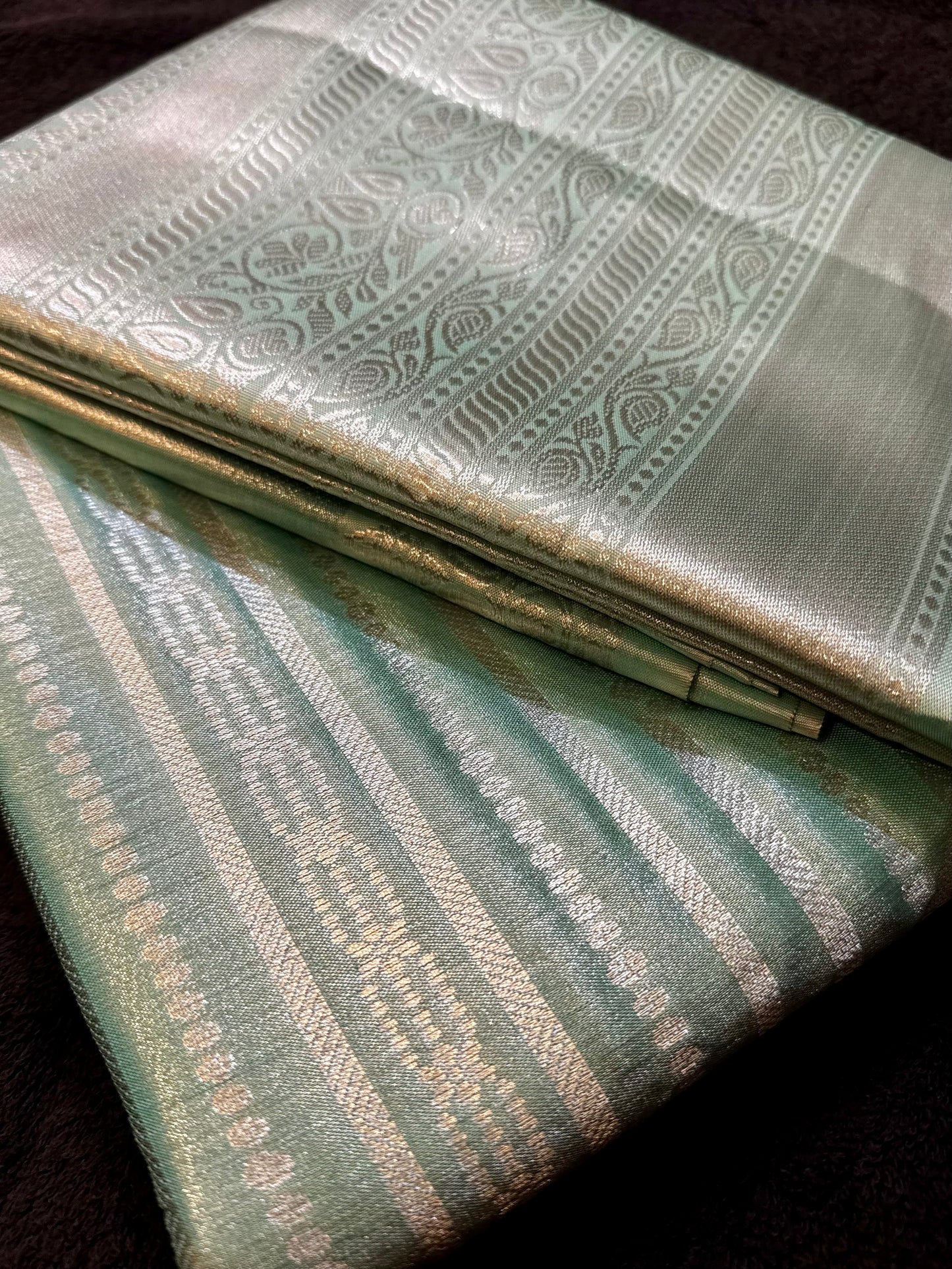 Varnika – Mint Silver Self-Woven Kanjeevaram Silk Saree with Traditional Motifs