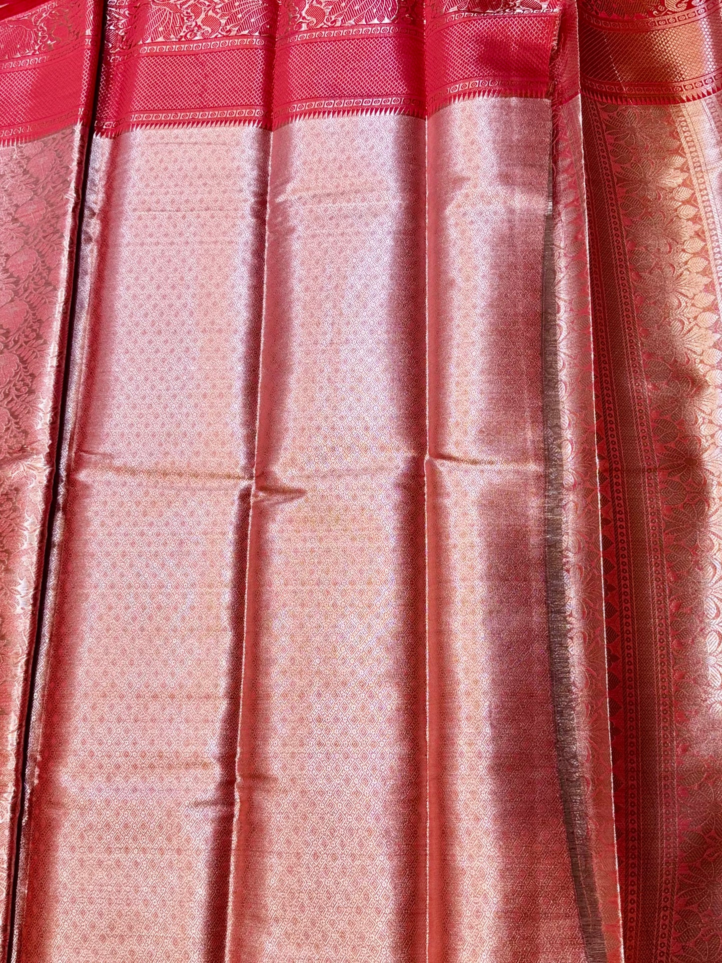 Raktapushpa – Rose Red Self Woven Kanjeevaram Silk Saree with Floral Zari Work