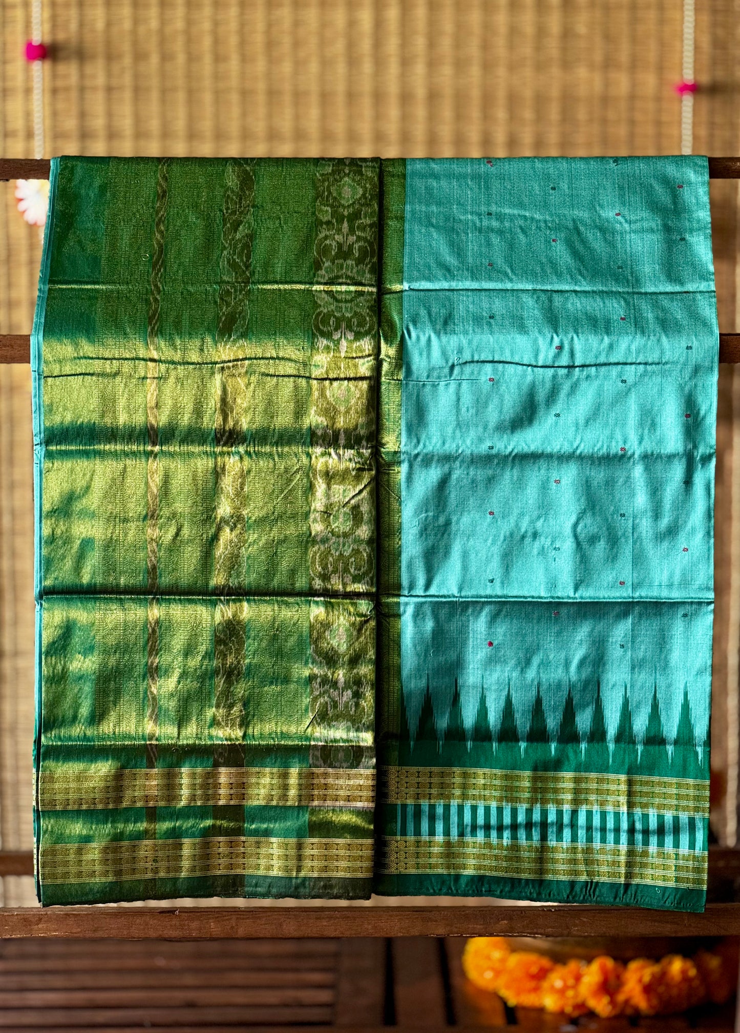 Mayuri - Sea Green & Emerald Green Sambalpuri Bomkai Silk saree